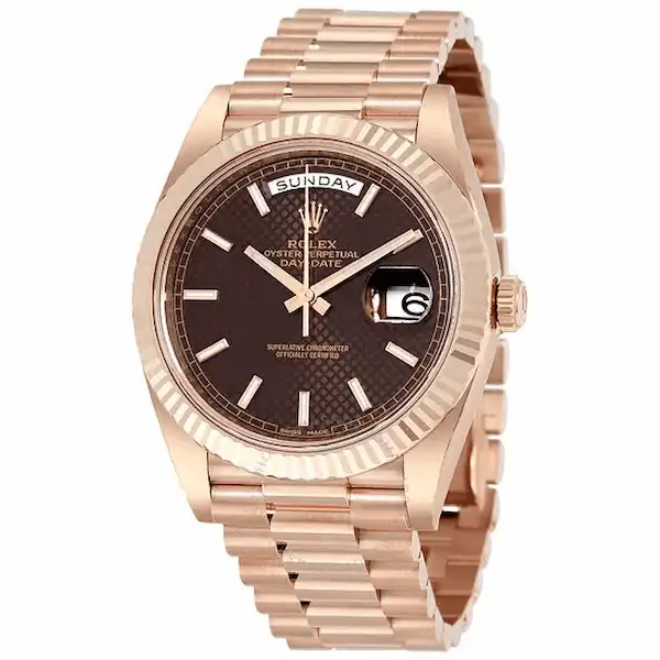 Hailey-bieber-watch-collection-Rolex-Day-Date-40-Chocolate-Dial-60th-Anniversary-228235