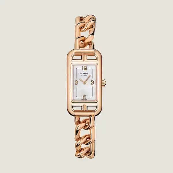 Sofia-carson-watrch-collection-hermes-nantucket-watch-rose-gold