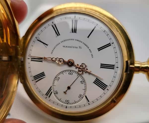 Glashutte Hunter Prazisions Uhren Fabrik 18k Enamel Dial Pocket Watch