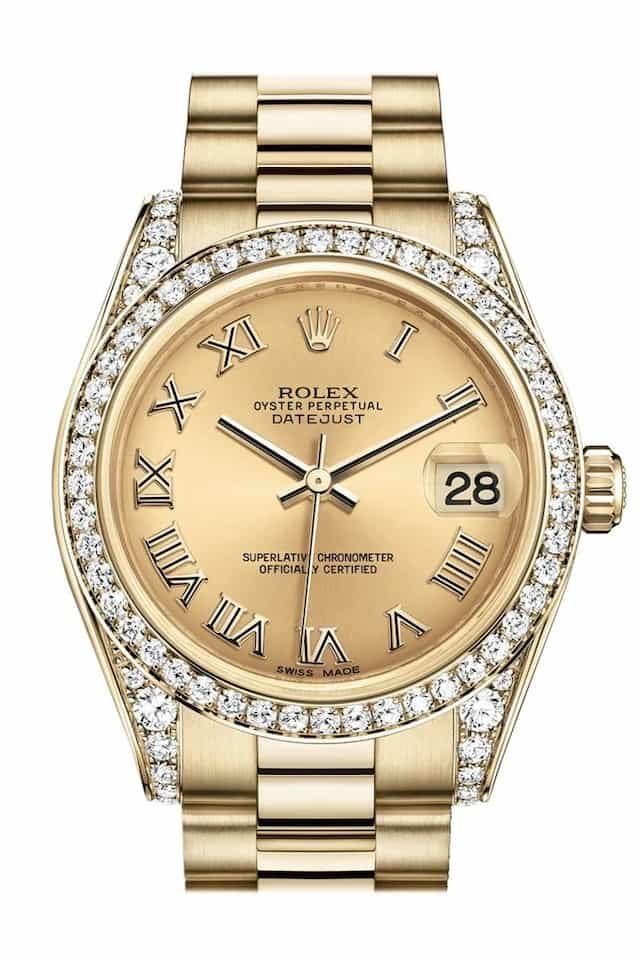 Dillon-Danis-watch-collection-Rolex-Datejust-31-Champagne-Roman-Dial-Diamond-Bezel-18k-Yellow-Gold-178158