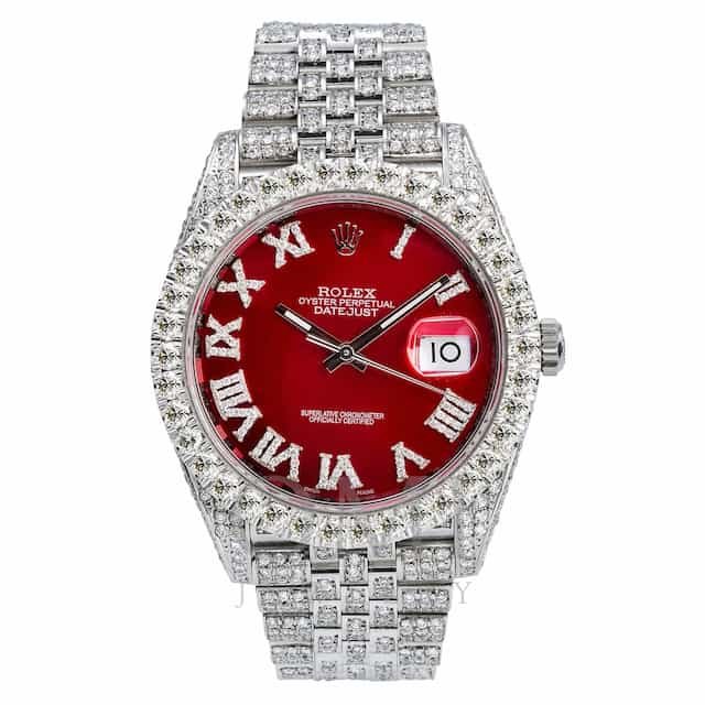 Dillon-Danis-watch-collection-Rolex-Datejust-II-41-Red-Dial-Iced-Out-Diamonds-126300