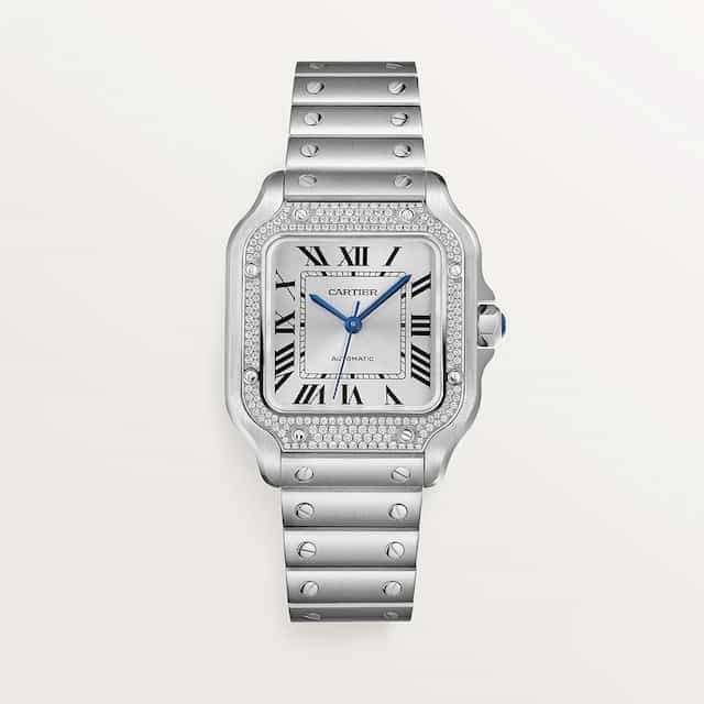 Rosalia-watch-collection-santos-de-cartier-small-stainless-steel-diamond-bezel