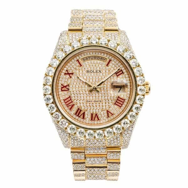 Singer-akon-watch-collection-rolex-day-date-II-18k-yellow-gold-custom-iced-out-diamonds