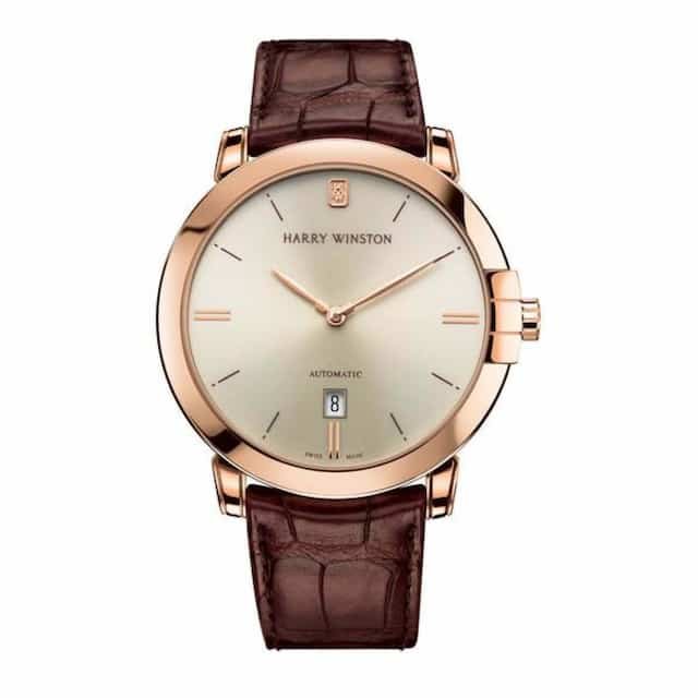 Hugh-Jackman-Watch-Collection-Harry-Winston-Watch-Midnight-Automatic-Gold-Champagne-MIDAHD42RR001