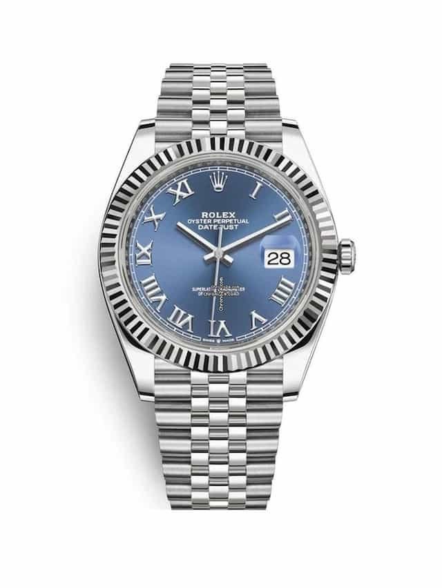 Josh-Peck-Watch-Collection-Rolex-Datejust-41-Roman-Blue-Dial-Jubilee-Bracelet