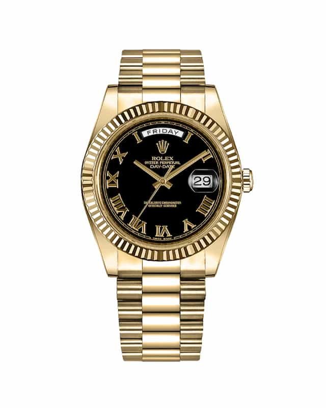 Romeo-Santos-Watch-Collection-Rolex-Day-Date-41-Yellow-Gold-Matte-Black-Dial-218238
